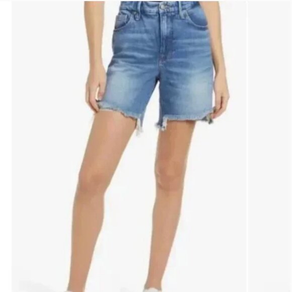 Good American Women's Denim High Waist Bermuda Fray Hem Shorts Size 8/29 - Picture 2 of 7